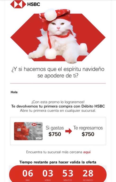 HSBC: $750 de reembolso para primera compra con débito (cuentas nuevas)