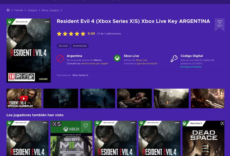 ENEBA: Resident Evil 4 (Xbox Series X|S) Xbox Live Key ARGENTINA