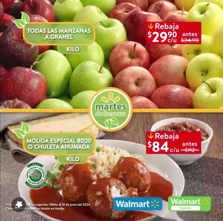 Walmart: Martes de Frescura 18 Junio: Sandía $9.90 kg • Uva Roja sin Semilla ó Melón $19.90 kg • Manzanas $29.90 kg • Aguacate $39.50 kg