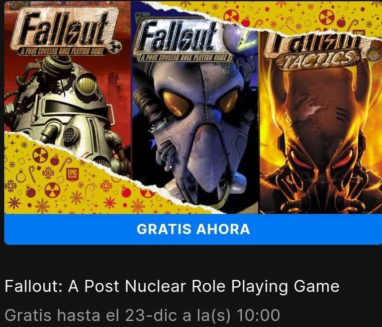 Epic Games Store: FallOut A Post nuclear roleplaying Game (1, 2 y Tactics)