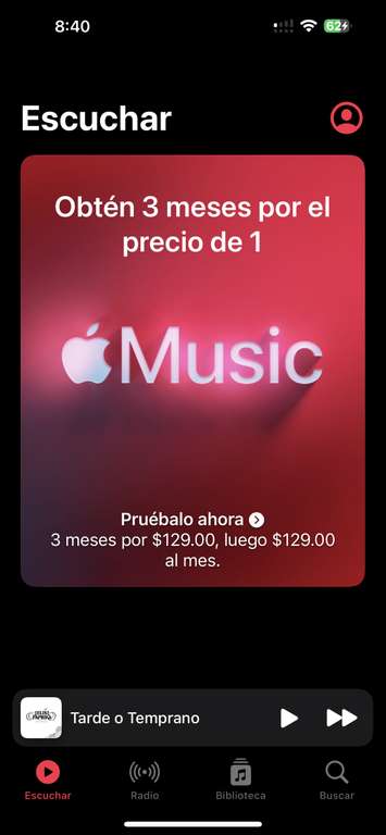 Apple Music: 3 meses de servicio por 129 pesos