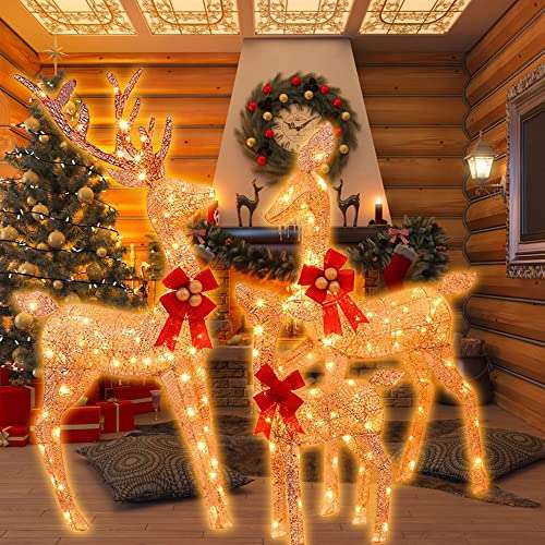 Amazon: 3 piezas de decoraciones de Navidad para exteriores de renos dorados decorativos