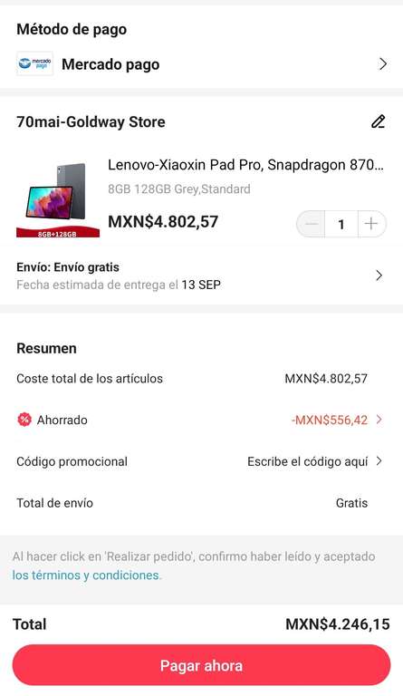 AliExpress: Tablet Lenovo Tab 2023 12.7" SD870