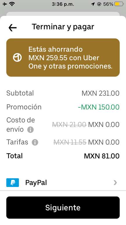Uber Eats: 2 Enchiladas + 2 Refrescos + 1 quesadilla x 81 en Restaurante Liverpool