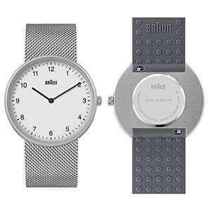 Amazon: Braun Reloj analógico de cuarzo de 2 manos, esfera blanca y correa de malla de acero inoxidable 
