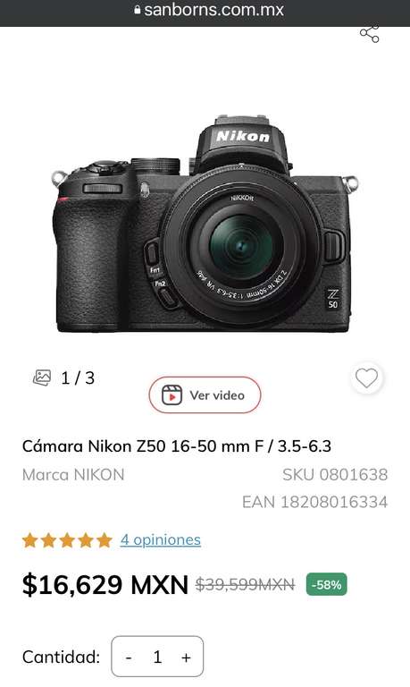 Sanborns: Nikon Z50 lente kit