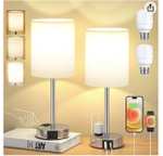 Amazon: Juego de 2 lámparas táctiles de mesita de noche pequeña, 3 vías, regulables, puertos USB C, A y tomacorrientes color blanco