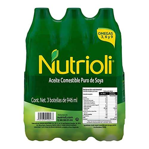 Amazon: Nutrioli Aceite de Soya Nutrioli Tripack 946 ml | envío gratis con Prime