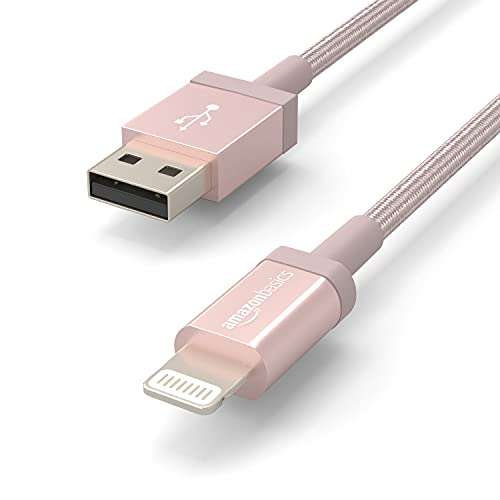 Amazon Basics Cable Lightning a USB A, (5PZ) $76 c/u nylon trenzado Oro rosa .90m