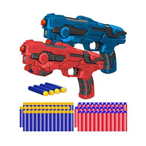 Amazon: Paquete de 2 pistolas de juguete para niños, juego de juguetes de pistola LED con 60 dardos de espuma suave para niños