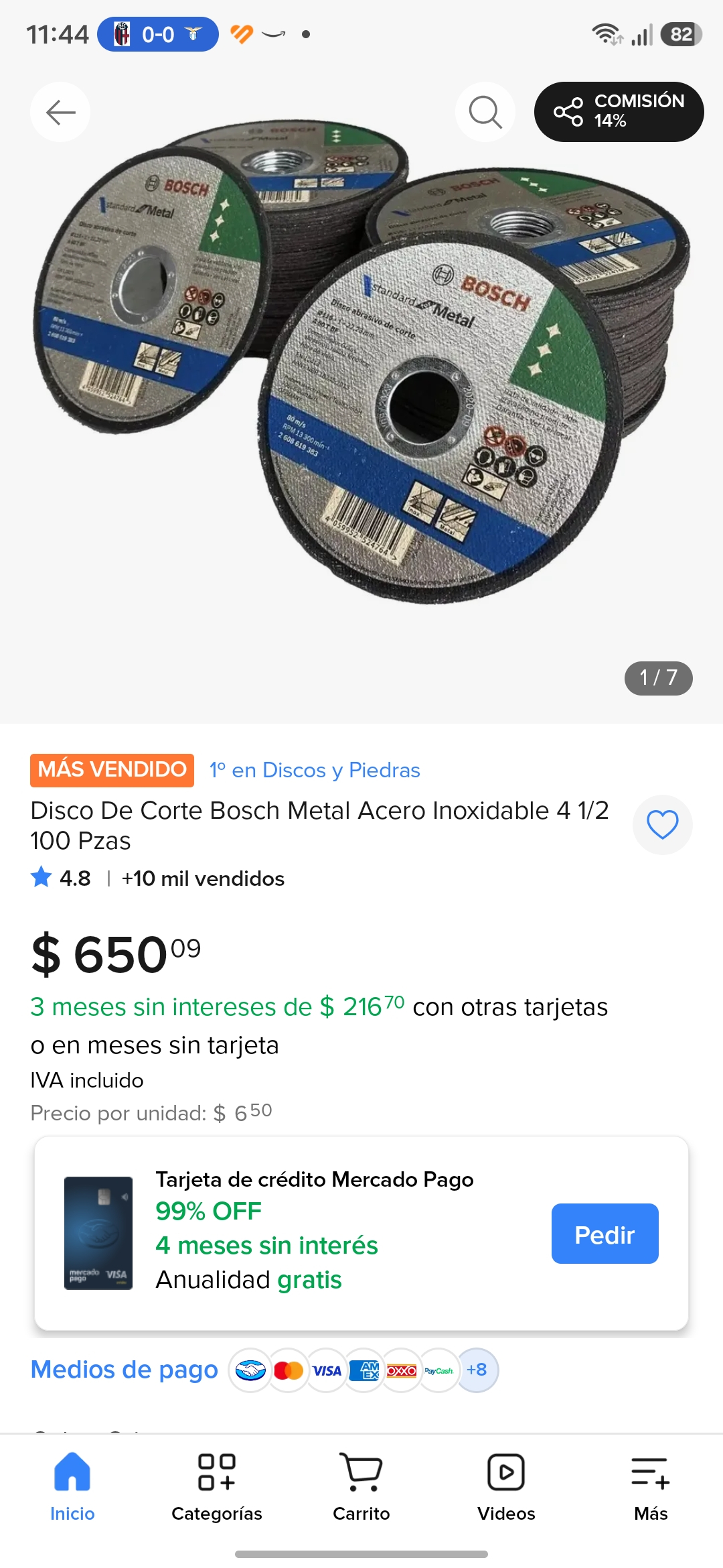 Mercado Libre: Disco De Corte Bosch Acero Inoxidable 100 Pzas (6.5 mxn la pieza)