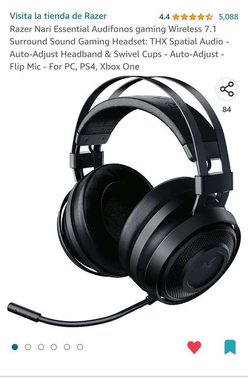 Amazon: Oferta del día para miembros Prime: Razer Nari Essential Audifonos gaming Wireless 7.1 Surround Sound Gaming Headset