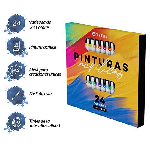 Amazon: Arterox Set de Pintura Acrilica para Artistas. Kit de Pinturas Acrílicas 24 colores diferentes.