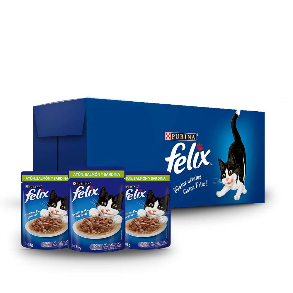 Amazon: Sobres Felix Sabor Atun Salmon y Sardina, Paquete con 24 Pzas de 85g