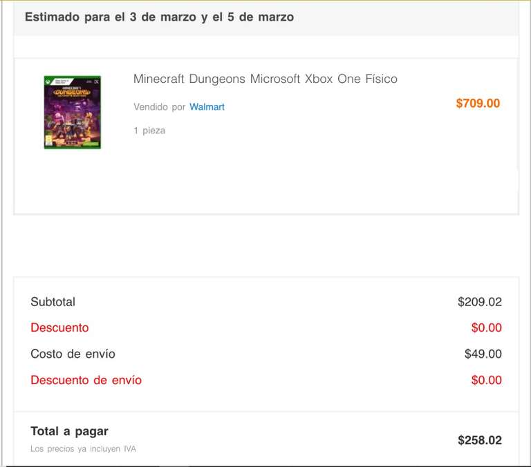 Walmart: Minecraft Dungeons Microsoft Xbox One Físico | $209