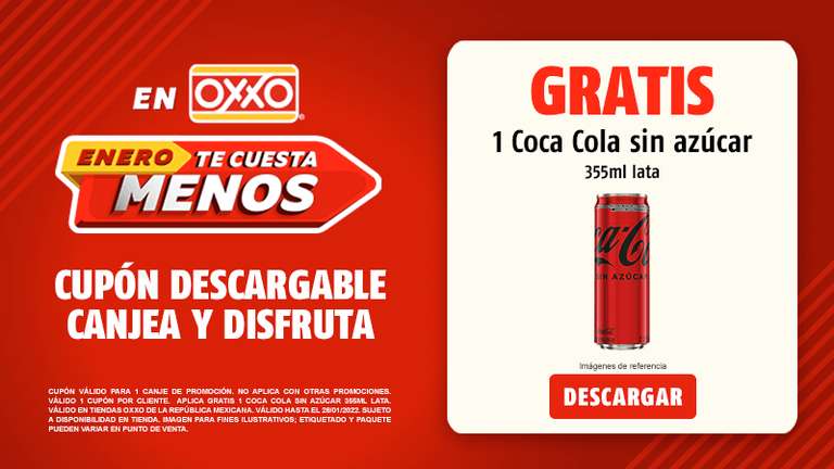 Oxxo: Coca Cola Sin Azúcar Lata 355 ML GRATIS