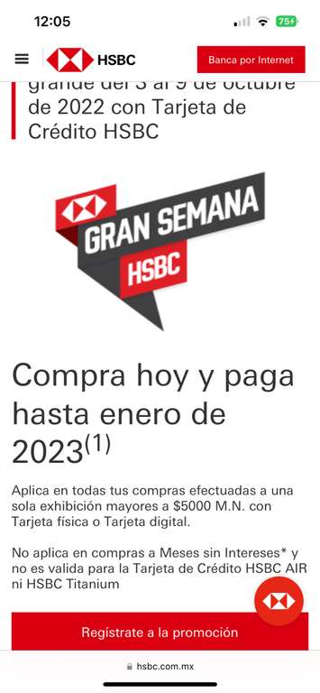 Gran Semana HSBC: Compra hoy y paga hasta enero 2023