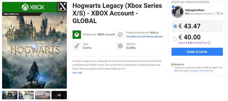 G2A: Hogwarts Legacy Xbox Series X/S Cuenta