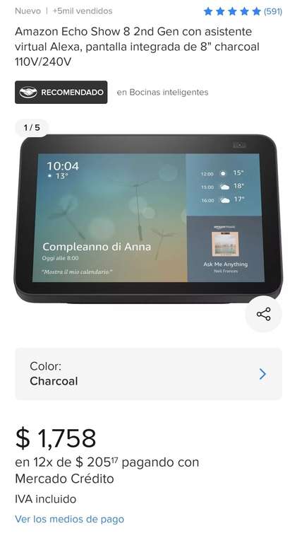 Mercado Libre: Amazon Echo show 8 2da gen
