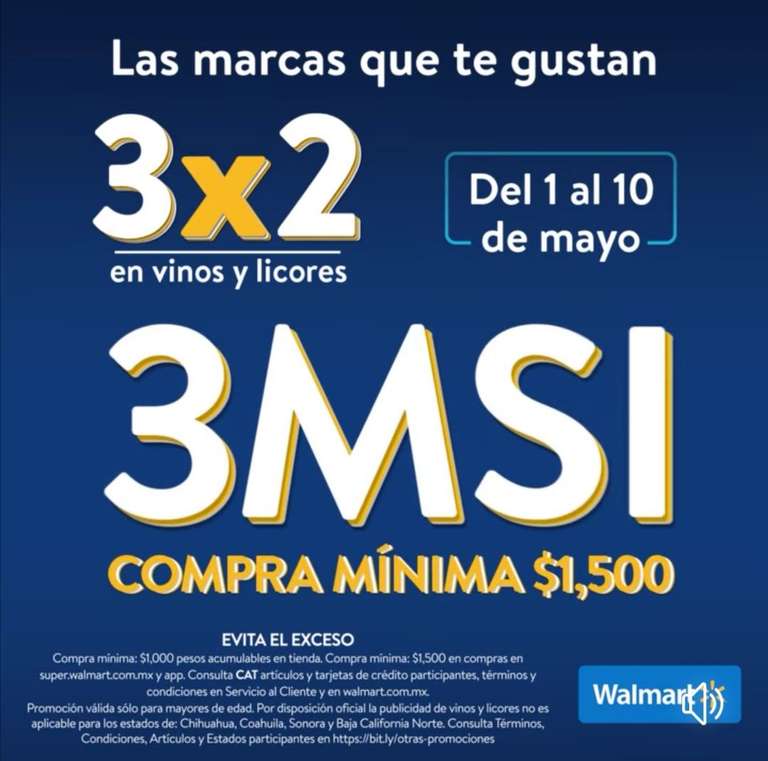 Walmart y Walmart Express: 3 x 2 en vinos y licores (del 1 al 12 de Mayo)