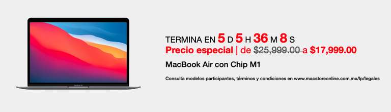 MacStore: MacBook Air con Chip M1 de $25,999 a $17,999 en pago de contado