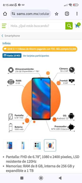 Sam's Club: Smartphone Infinix Note 30 256 GB Azul Desbloqueado