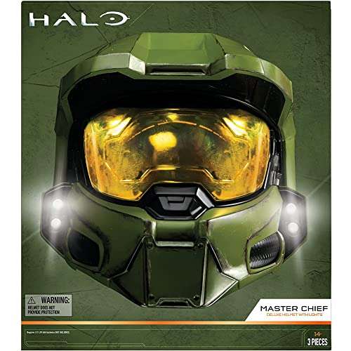 Amazon: Halo Master Chief - Casco de lujo con soporte, luces LED