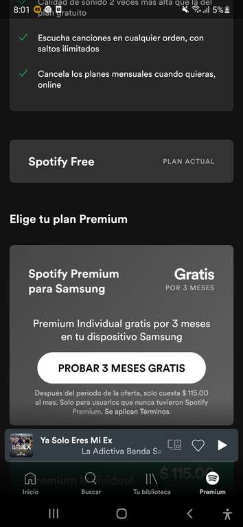 Spotify: 3 meses premium individual para usuarios Samsung (usuarios nuevos en Spotify)