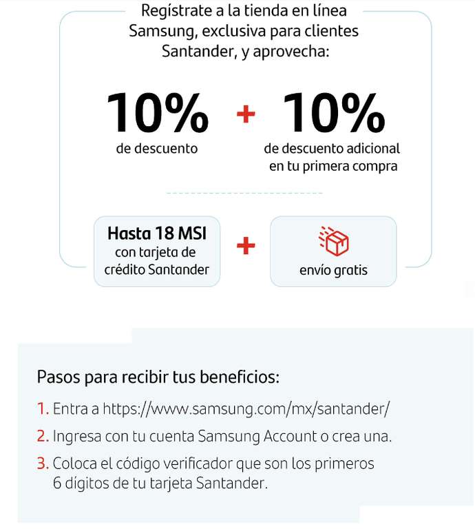 Samsung Store 10% con Santander mas 10% primera compra