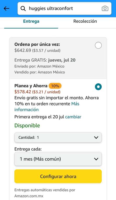 Amazon: Huggies ultraconfort 180 pañales con oferta por primeDay+Planea y no vuelvas a comprar