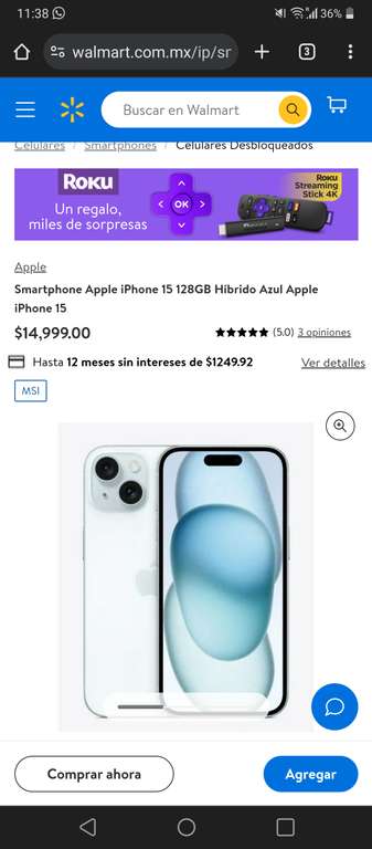 Mercado Libre: Apple iPhone 15 (256 GB) - Rosa (pagando con Banorte) 