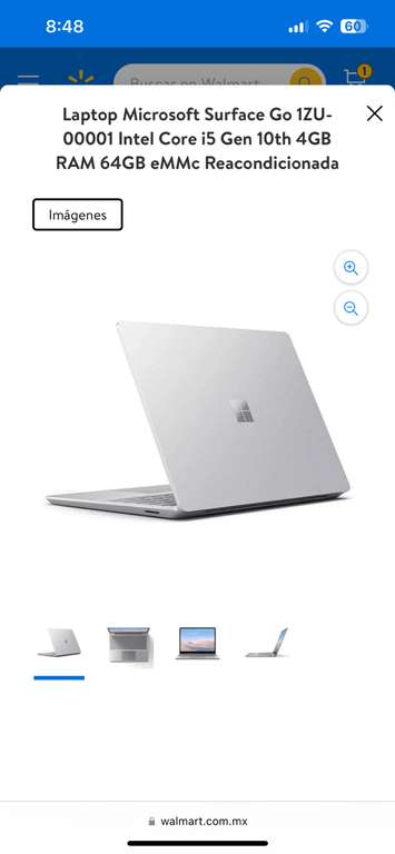 Walmart: Laptop Microsoft Surface Go 1ZU-00001 Intel Core i5 Gen 10th 4GB RAM 64GB eMMc Reacondicionada