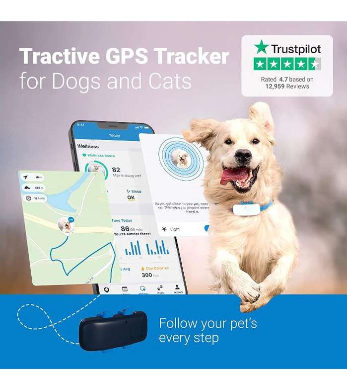 Amazon: Tractive Rastreador GPS Impermeable para Gatos y Perros