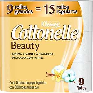 Amazon: Kleenex Cottonelle Beauty Papel Higiénico, Paquete Con 9 Rollos Con 300 Hojas Triples