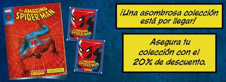 Panini: Paquete álbum Spiderman y caja con 50 sobres edición 60 aniversario, 20% de descuento preventa