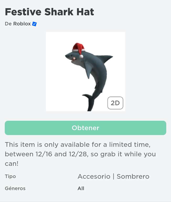 Roblox - Festive Shark Hat Gratis