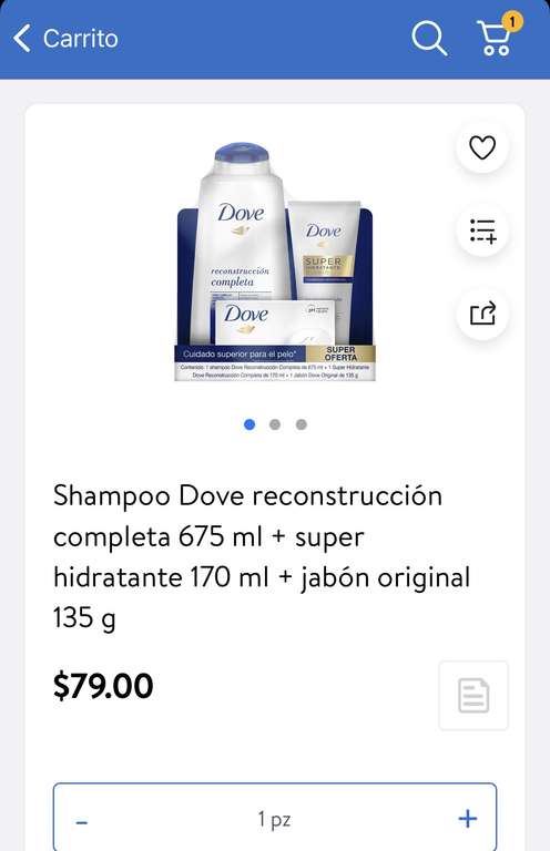 Kit Dove (Shampoo, hidratante y jabón) en Walmart
