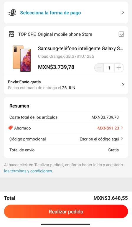 Aliexpress: Samsung Galaxy S20 Fe reacondicionado