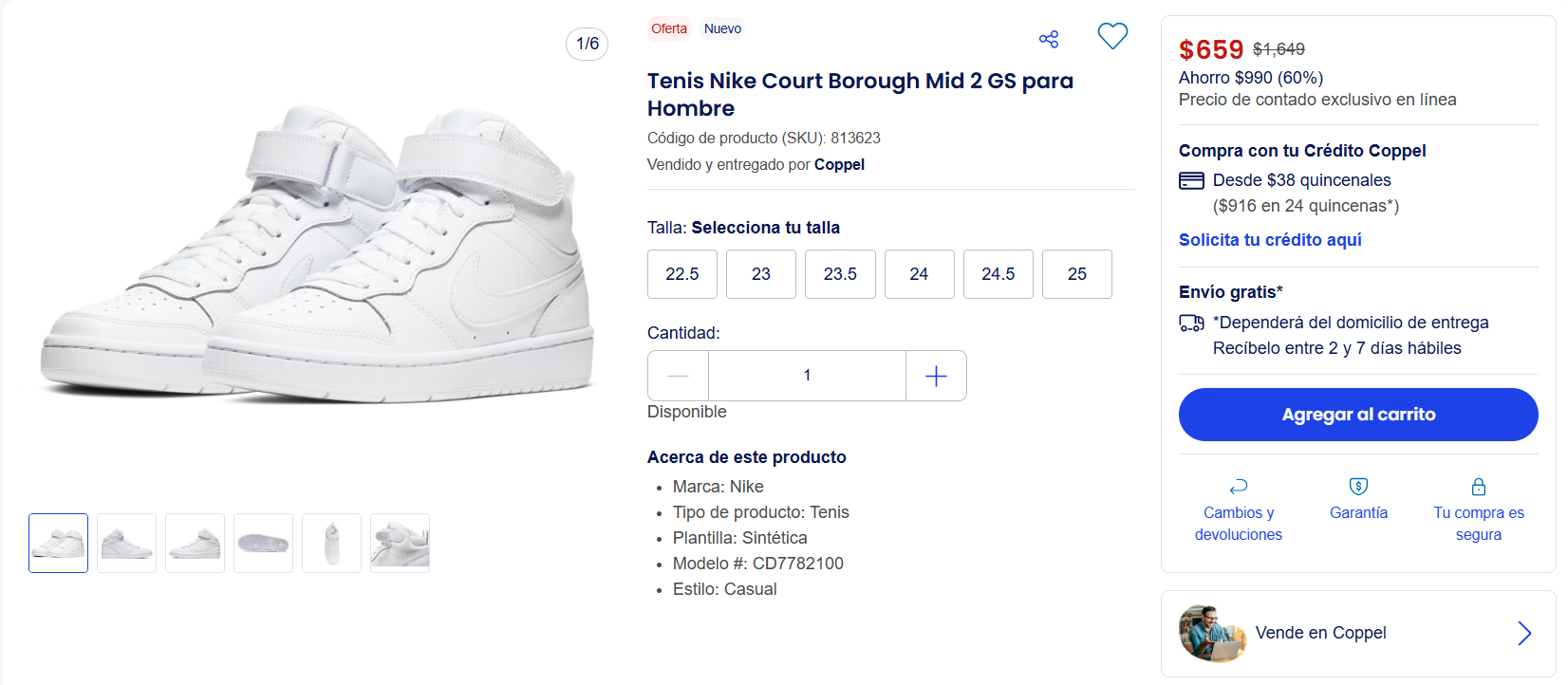 Coppel: Tenis Nike Court Borough Mid 2 GS para Hombre
