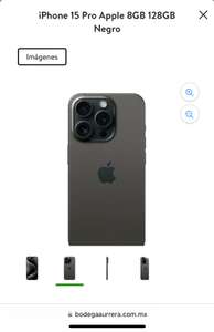 Bodega Aurrera: iPhone 15 Pro Negro 128GB + 12MSI BBVA Vendido por Bodega Aurrera