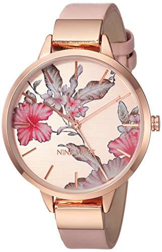 Amazon: Reloj Nine West Reloj con correa de esfera floral para mujer
