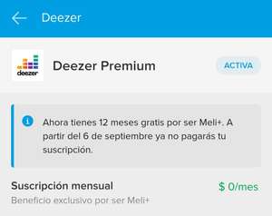 Mercado Pago: Un año de Deezer premium gratis con Meli+