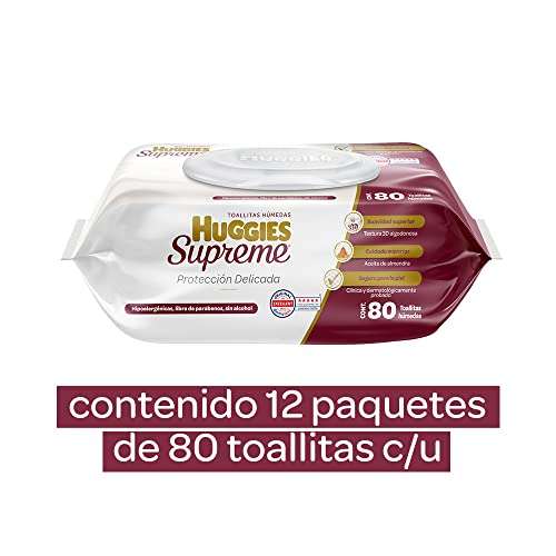 Amazon: Huggies Supreme Protección Delicada, Toallitas Húmedas para Bebé, Caja con 960 Piezas (12 paquetes de 80 toallitas c/u)