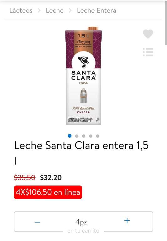 Walmart: Leche Santa Clara, 6 litros x 106.5