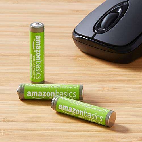 Amazon Basics - Paquete de 12 bater-as recargables AAA de alta capacidad de 850 mAh, precargadas, recarga hasta 500 veces