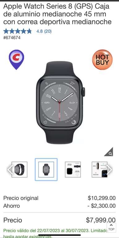 Costco: Apple Watch Series 8 (GPS) 45mm Caja de aluminio medianoche