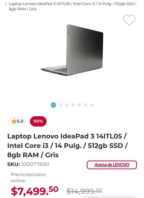 Office Depot: Laptop Lenovo IdeaPad 3 14ITL05 / Intel Core i3 / 14 Pulg. /  512gb SSD / 8gb RAM / Gris 