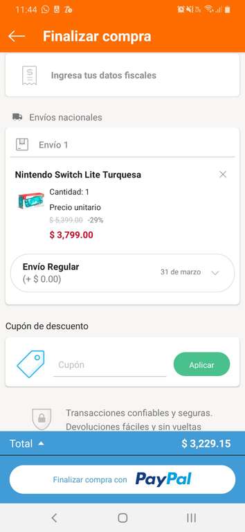 Linio: Nintendo Switch Lite Turquesa pagando con paypal + msi