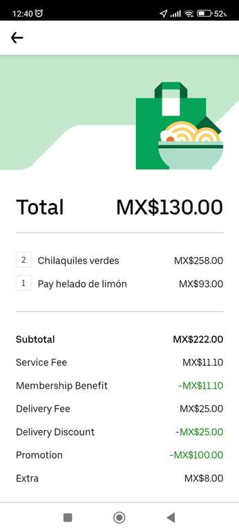 UberEats 2 chilaquiles y 1 pay de limón por $122 Vips (Taxqueña)