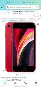 Amazon: Apple iPhone SE 2020 (Rojo, 64GB) (Reacondicionado)